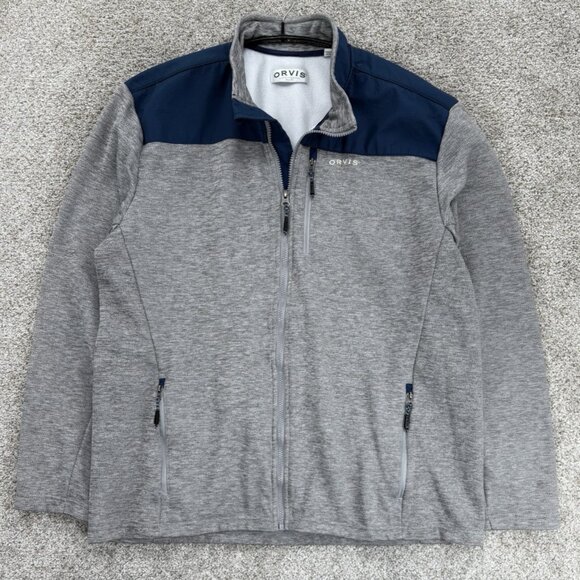 Orvis Bonded Mesh Full Zip Jacket Men's XL Gray / Navy Zip Pockets Mock Neck - Picture 1 of 11